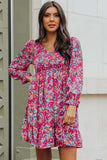 Floral Smocked V-Neck Flounce Sleeve Dress - Trendsi - Flyclothing LLC