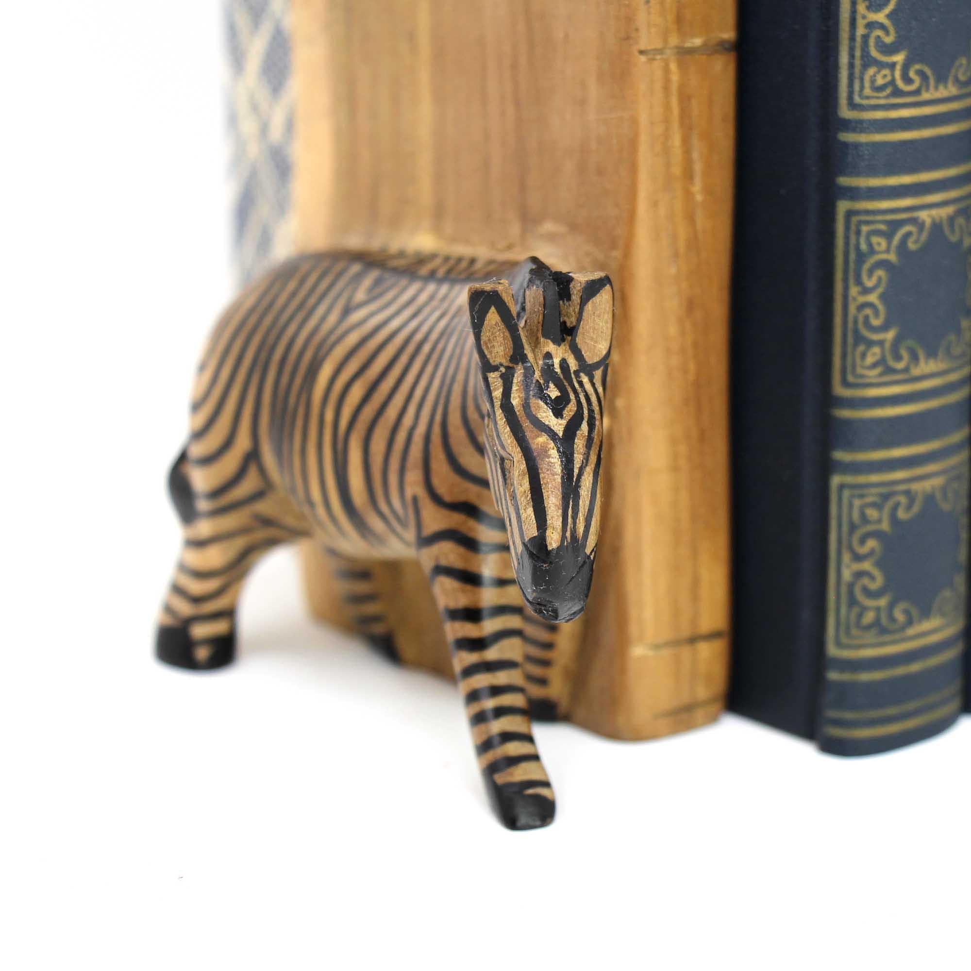 Carved Wood Zebra Book Ends, Set of 2 - Flyclothing LLC