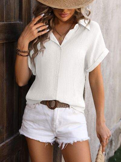 Button Up Short Sleeve Shirt - Trendsi - Flyclothing LLC
