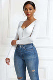 Half Zip Scoop Neck Long Sleeve Bodysuit - Trendsi - Flyclothing LLC