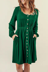 Button Down Long Sleeve Dress with Pockets - Flyclothing LLC
