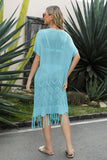 V-Neck Short Sleeve Fringe Hem Knit Dress - Flyclothing LLC
