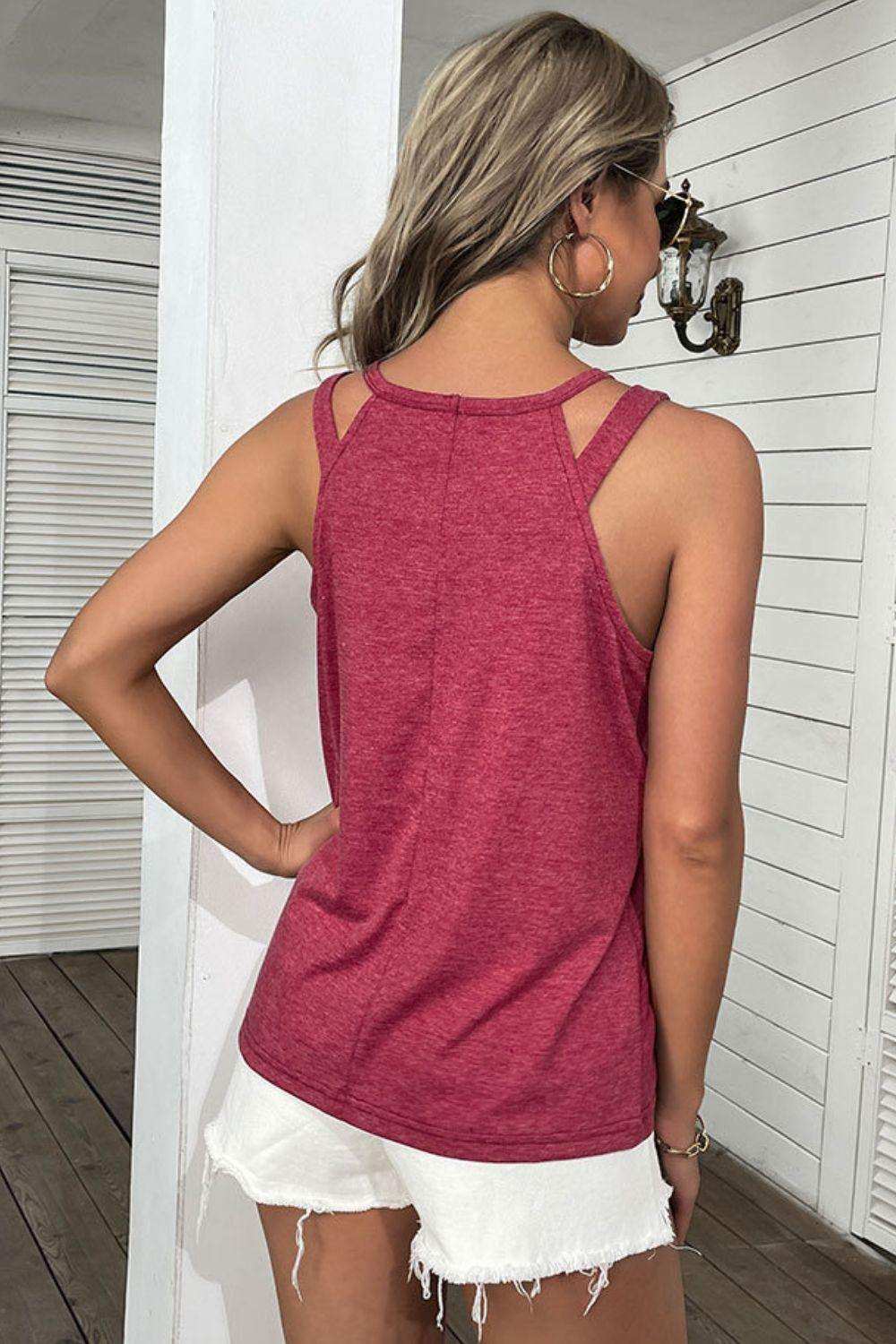 Cutout Round Neck Sleeveless Top - Trendsi - Flyclothing LLC