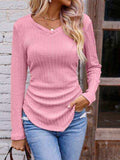Textured Ruched V-Neck Long Sleeve T-Shirt - Trendsi - Flyclothing LLC