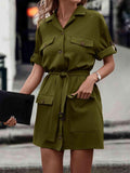 Tie Waist Collared Dress - Trendsi