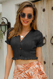 Buttoned Frill Hem Cropped Knit Top - Trendsi - Flyclothing LLC