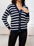 Striped Dropped Shoulder V-Neck Knit Top - Trendsi - Flyclothing LLC
