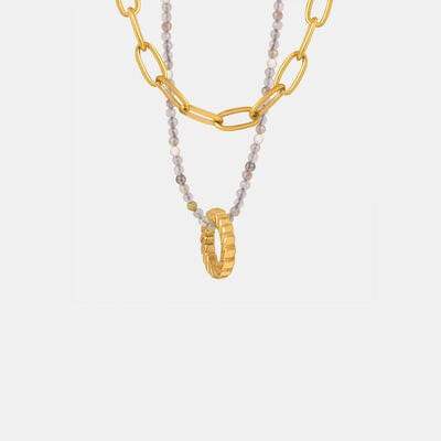 Beaded Double-Layered Titanium Steel Necklace - Trendsi - Flyclothing LLC
