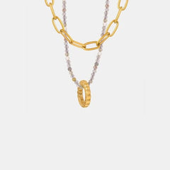 Beaded Double-Layered Titanium Steel Necklace - Trendsi