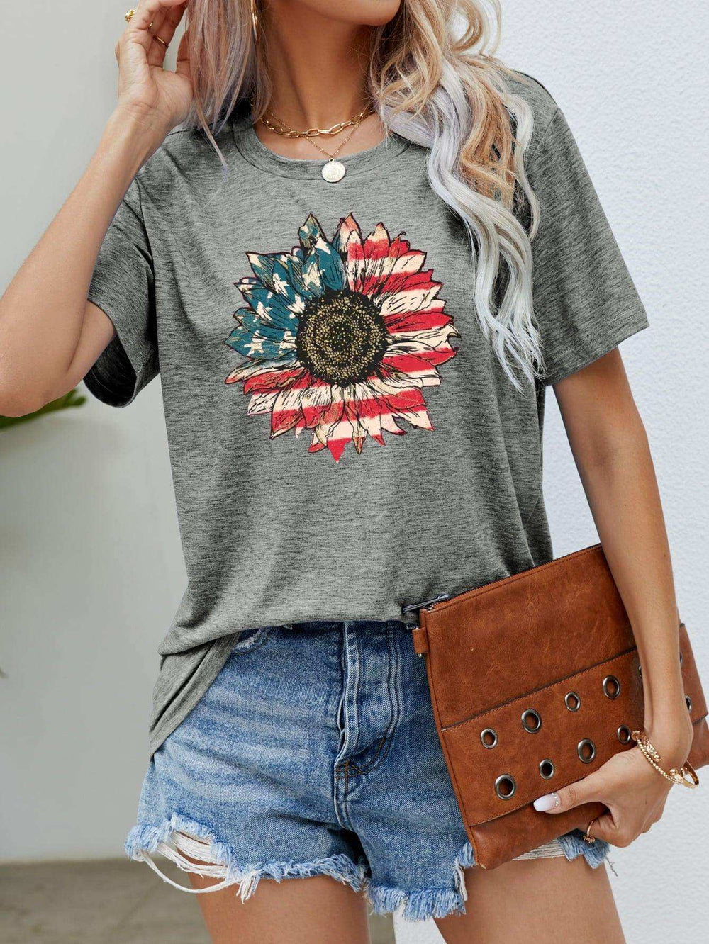 US Flag Flower Graphic Tee - Trendsi - Flyclothing LLC