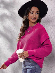 Ruffled Round Neck Dropped Shoulder Sweater - Trendsi
