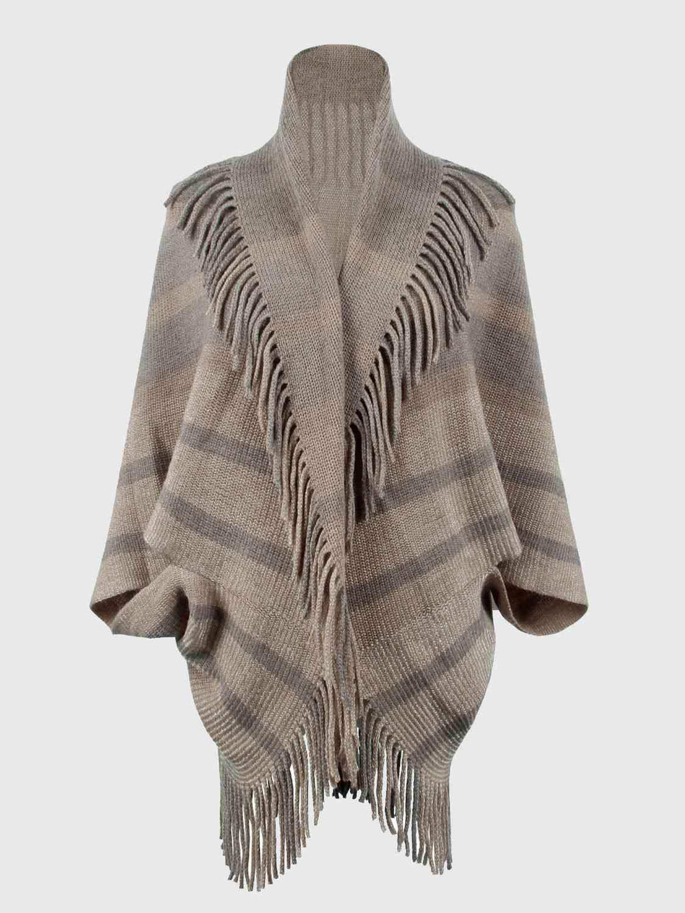 Fringe Detail Open Front Poncho - Trendsi - Flyclothing LLC