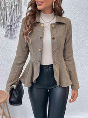Ruffle Hem Collared Blazer - Trendsi