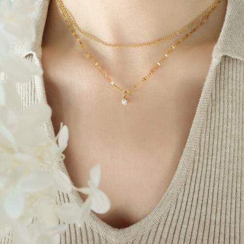 Titanium Steel Double-Layered Necklace - Trendsi - Flyclothing LLC
