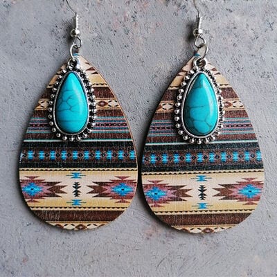 Artificial Turquoise Geometric Teardrop Earrings - Trendsi