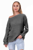 Boat Neck Drop Shoulder Long Sleeve Sweater - Trendsi - Flyclothing LLC