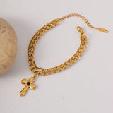 Stainless Steel Imitation Gemstone Cross Shape Pendant Bracelet - Trendsi