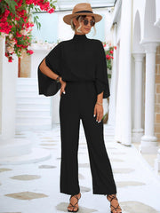 Tie Back Mock Neck Split Sleeve Jumpsuit - Trendsi
