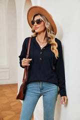Half-Button Dropped Shoulder Hoodie - Trendsi