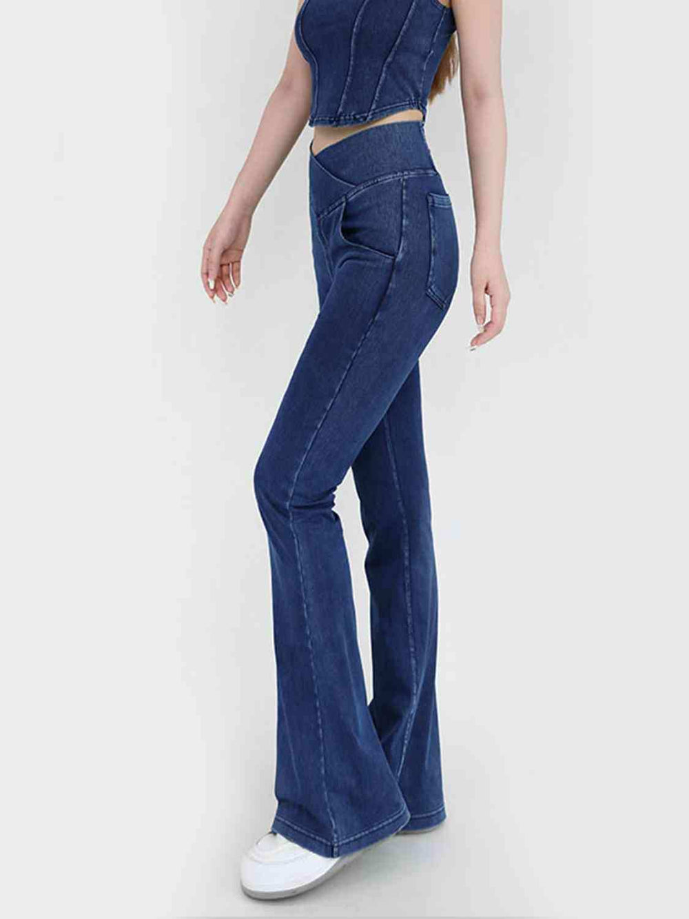 Wide Waistband Bootcut Jeans with Pockets - Trendsi - Flyclothing LLC
