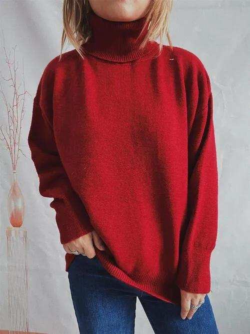 Turtleneck Long Sleeve Sweater - Trendsi - Flyclothing LLC