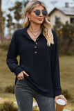 Half Button Dropped Shoulder Blouse - Trendsi - Flyclothing LLC