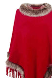 Faux Fur Trim Fringed Poncho - Trendsi - Flyclothing LLC