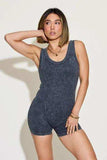 Zenana Ribbed Washed Round Neck Sleeveless Romper - Trendsi - Flyclothing LLC