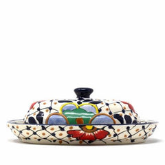 Handmade Pottery Butter Dish, Dots & Flowers - Encantada - Flyclothing LLC