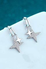 Moissanite Star Rhodium-Plated Drop Earrings - Trendsi - Flyclothing LLC