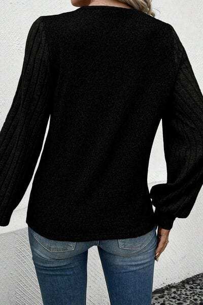 Decorative Button V-Neck Lantern Sleeve Blouse - Trendsi - Flyclothing LLC