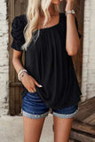 Eyelet Square Neck Puff Sleeve T-Shirt - Trendsi - Flyclothing LLC