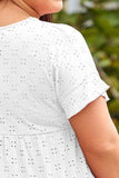 Plus Size Eyelet Round Neck Short Sleeve Blouse - Trendsi - Flyclothing LLC