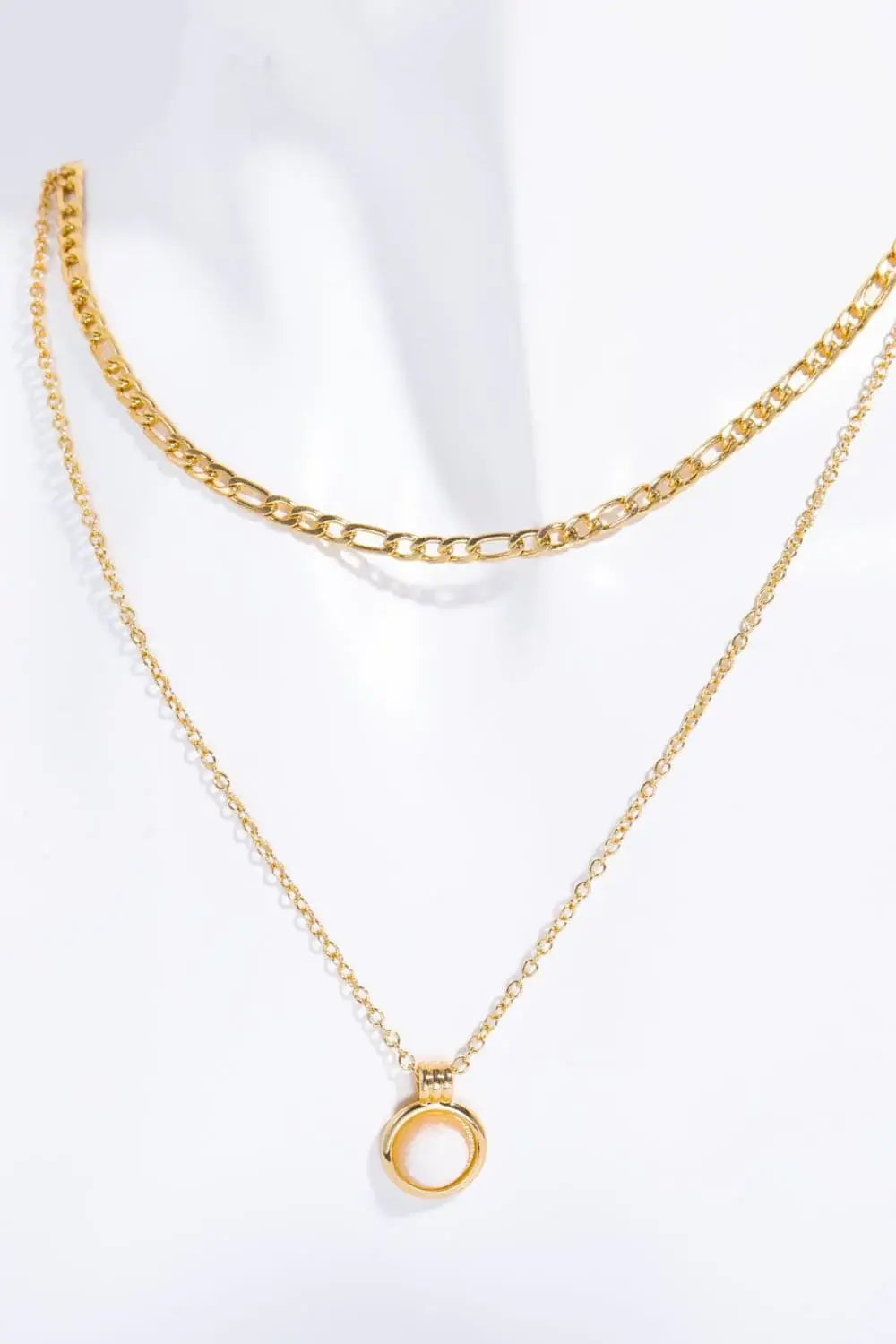 Copper 14K Gold Pleated Round Shape Aventurine Pendant Necklace - Trendsi - Flyclothing LLC