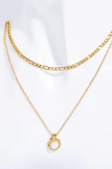 Copper 14K Gold Pleated Round Shape Aventurine Pendant Necklace - Trendsi - Flyclothing LLC