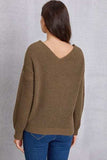 V-Neck Pocketed Dropped Shoulder Knit Top - Trendsi - Flyclothing LLC