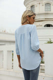 Swiss Dot Notched Neck Three-Quarter Sleeve Blouse - Trendsi - Flyclothing LLC