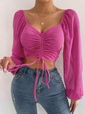 Drawstring Sweetheart Neck Cropped Top - Trendsi - Flyclothing LLC