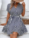 Striped Johnny Collar Mini Dress - Trendsi - Flyclothing LLC