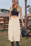 Slit Front Midi Denim Skirt with Pockets - Trendsi - Flyclothing LLC