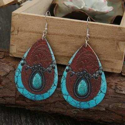 PU Leather Iron Hook Teardrop Earrings - Trendsi - Flyclothing LLC