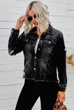 Distressed Raw Hem Denim Jacket - Trendsi
