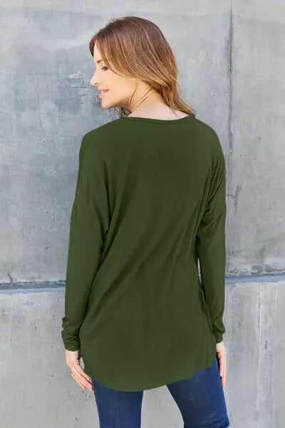 Basic Bae Full Size Round Neck Dropped Shoulder T-Shirt - Trendsi - Flyclothing LLC