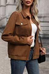 Textured Zip Up Collared Neck Jacket - Trendsi - Flyclothing LLC