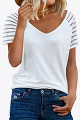 V-Neck Raglan Sleeve Tee - Trendsi - Flyclothing LLC