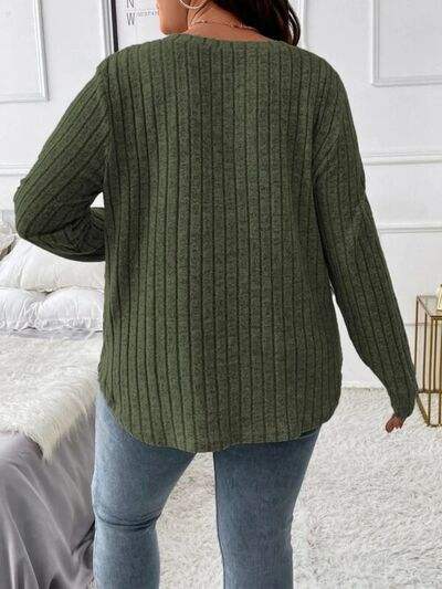 Plus Size V-Neck Long Sleeve T-Shirt - Trendsi - Flyclothing LLC