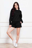 Round Neck Long Sleeve Sweatshirt and Drawstring Shorts Set - Trendsi - Flyclothing LLC