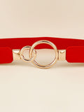 Double Ring Buckle Elastic PU Belt - Trendsi