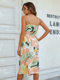 Printed Tie-Waist Spaghetti Strap Dress - Trendsi - Flyclothing LLC