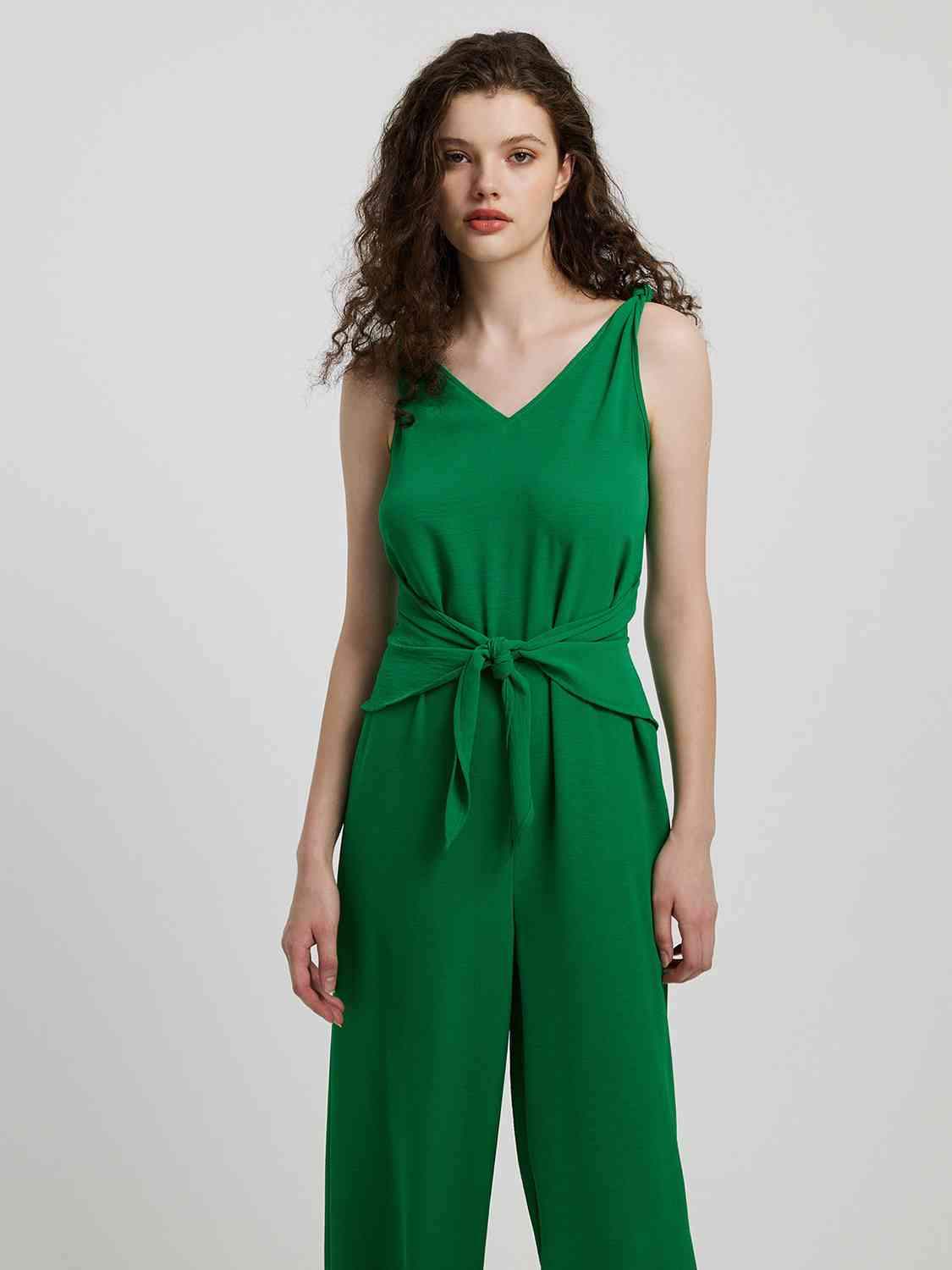 Knot Detail Tie Front Sleeveless Jumpsuit - Trendsi - Flyclothing LLC